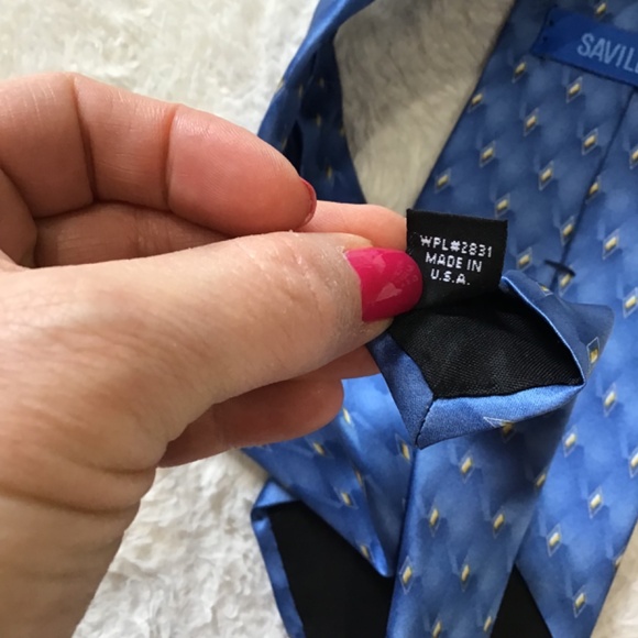 Savile Row Men Necktie Blue Geometric Diamond Silk Made In USA Classic Career - Picture 4 of 5